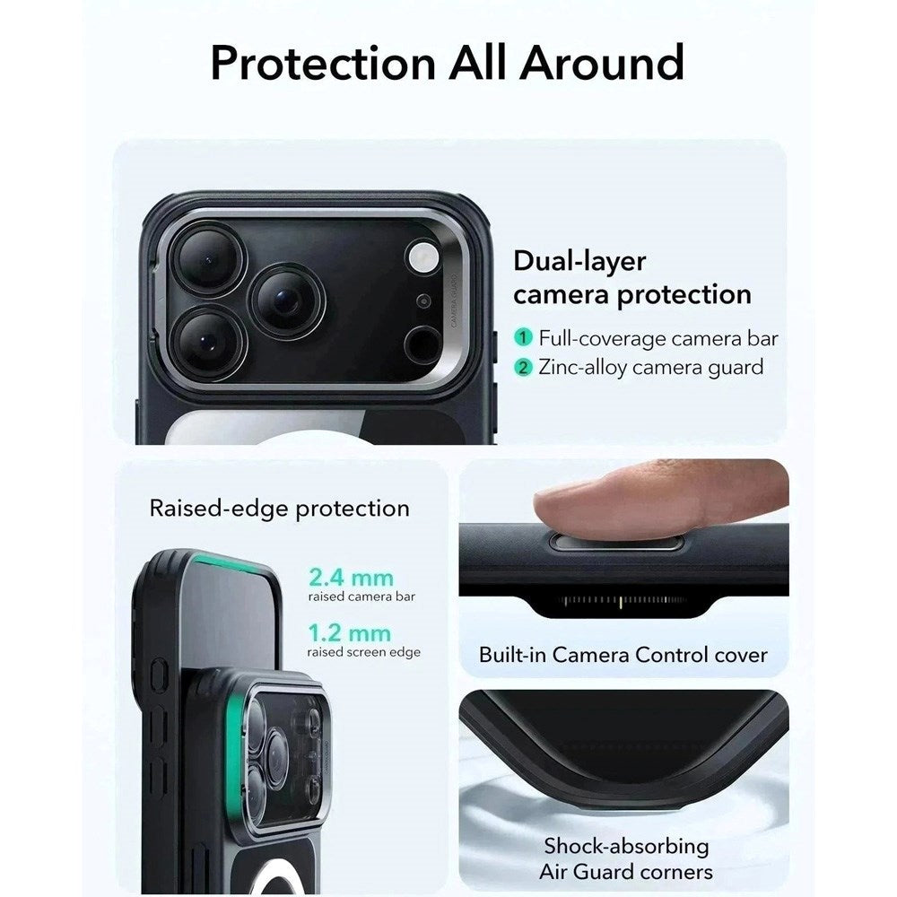 ESR iPhone 17 Pro Max Classic Hybrid Stash Case med Kickstand – MagSafe Kompatibel – Gjennomsiktig / Svart