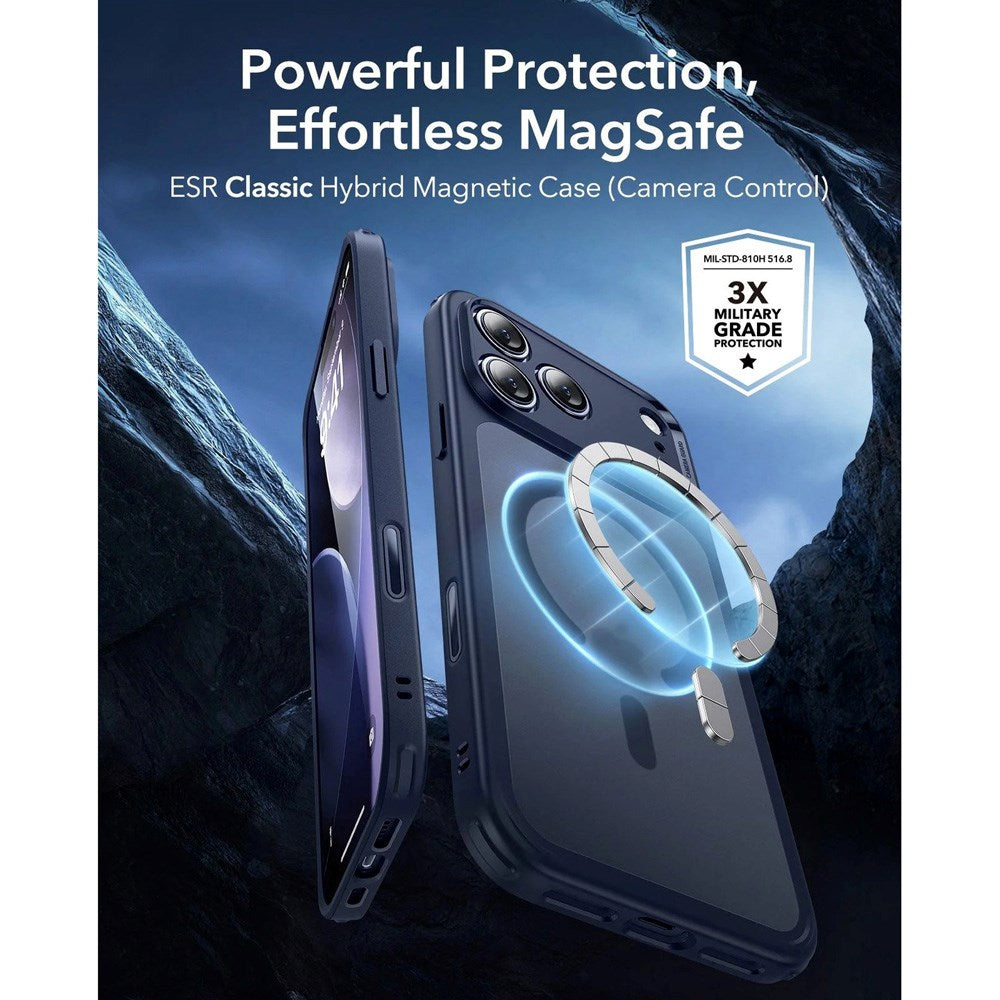 ESR iPhone 17 Pro Max Classic Hybrid Deksel med Kamerakontrollknapp – MagSafe Kompatibel – Matt Blå