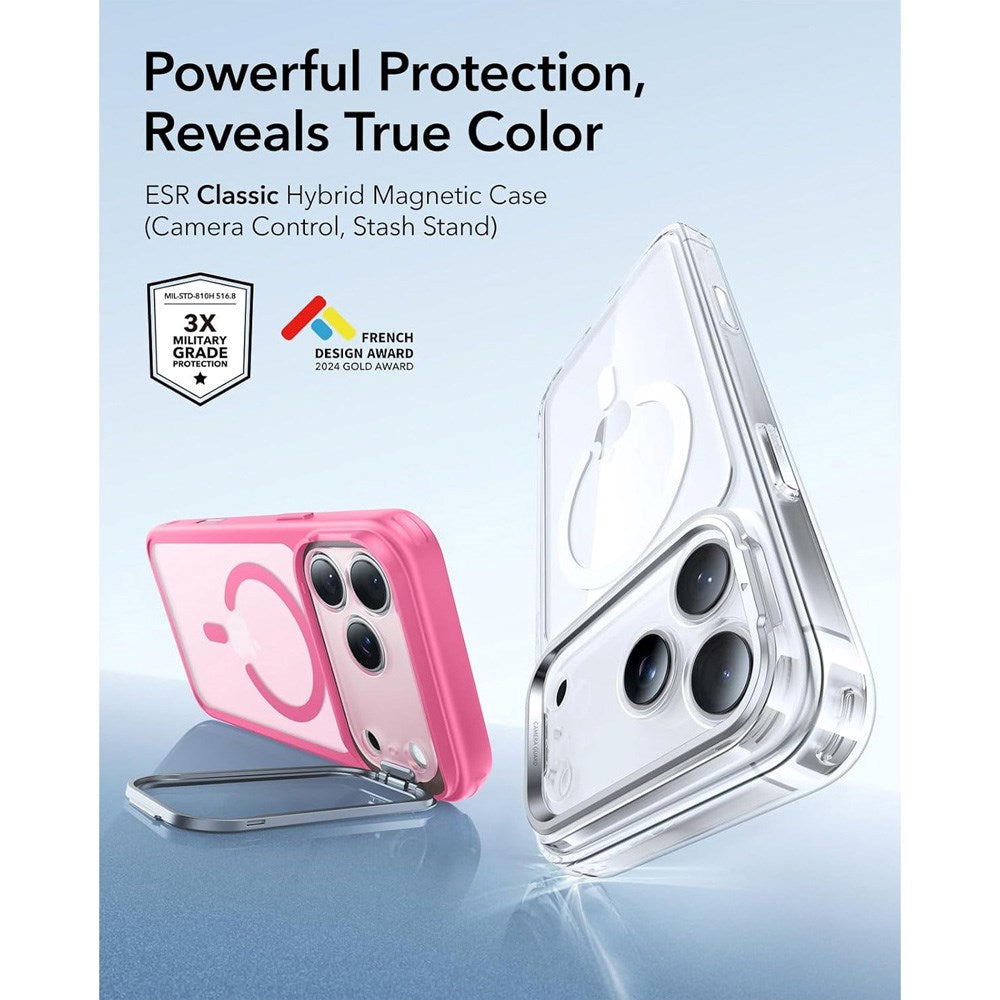 ESR iPhone 17 Pro Classic Hybrid Stash Case med Kickstand – MagSafe Kompatibel – Matt Rosa