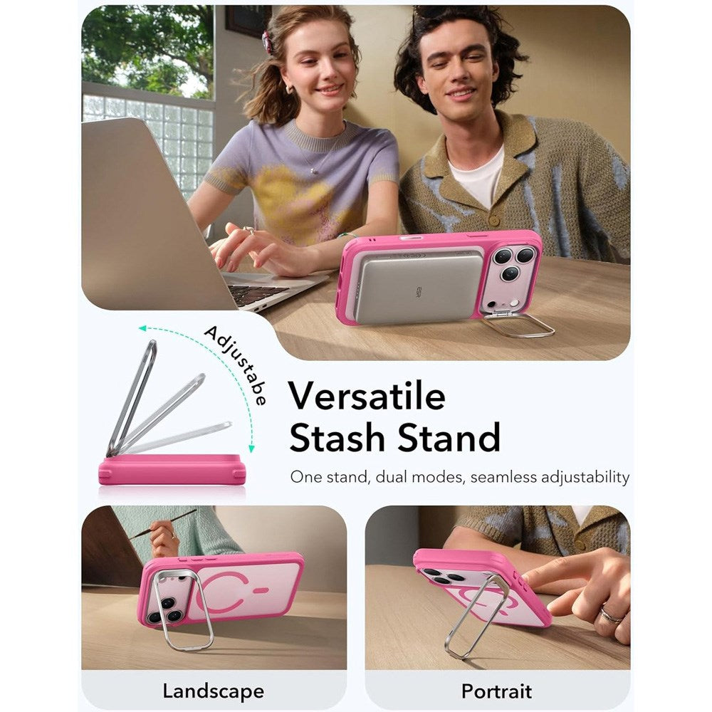 ESR iPhone 17 Pro Classic Hybrid Stash Case med Kickstand – MagSafe Kompatibel – Matt Rosa