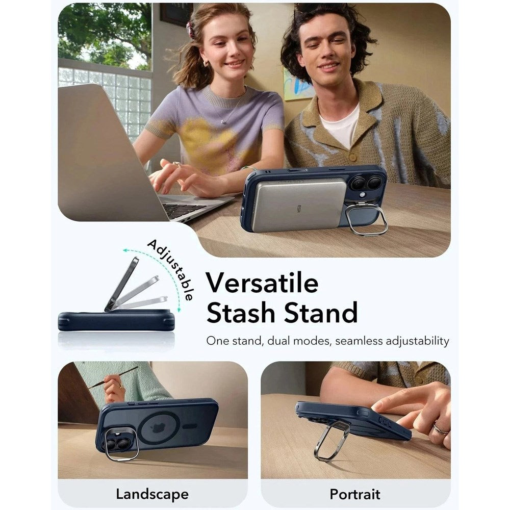ESR iPhone 17 Classic Hybrid Stash Case med Kickstand – MagSafe Kompatibel – Matt Blå