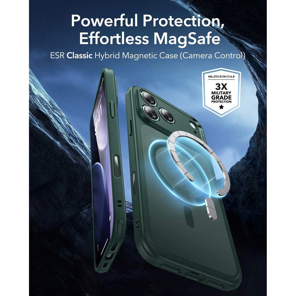ESR iPhone 17 Pro Max Classic Hybrid Deksel med Kamerakontrollknapp – MagSafe Kompatibel – Matt Grønn