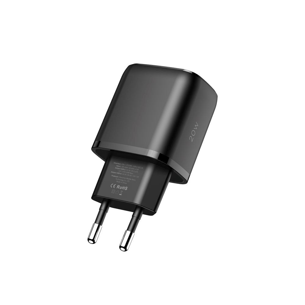 Tech-Protect 20W Veggladere m. 1 x USB-C & 1 x USB-A - Svart