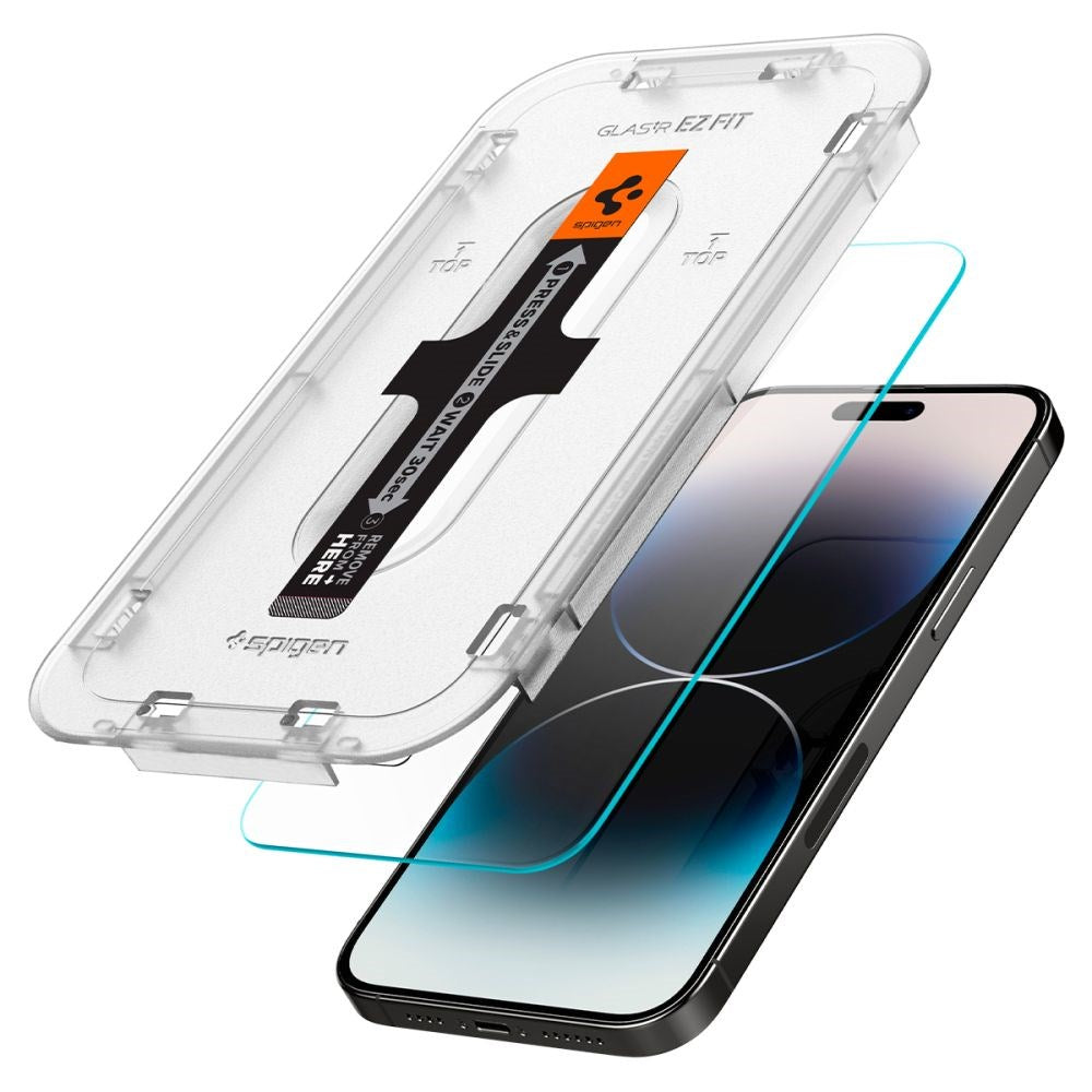iPhone 14 Pro Max Spigen EZ Fit Glas.tR Skjermbeskytter 2. Stk - Case Friendly - Gjennomsiktig