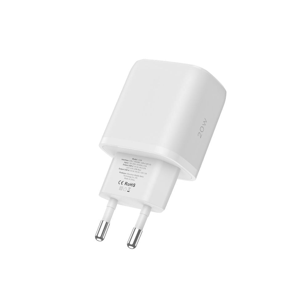 Tech-Protect 20W Veggladere m. 1 x USB-C & 1 x USB-A - Hvit