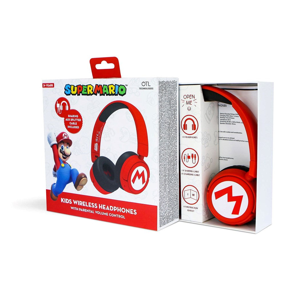 Super Mario OTL On-Ear Trådløse Hodetelefoner for Barn – Rød / Svart