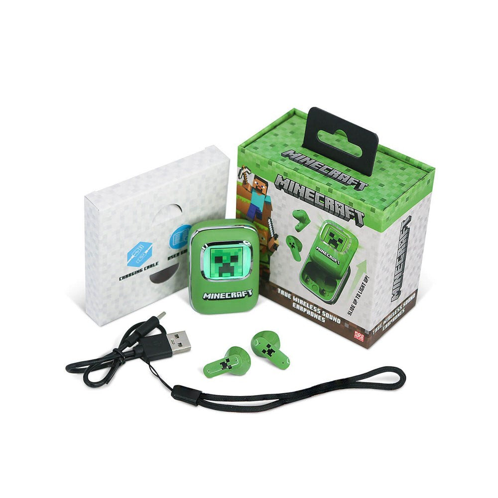 Minecraft OTL True Wireless In-Ear Hodetelefoner med Skyvbart Ladeetui - Grønn
