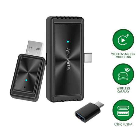 4Smarts Trådløs Adapter m. Skjermspeiling for Apple CarPlay & Android Auto - Svart