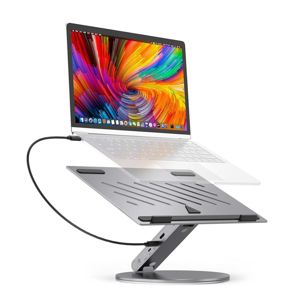 4smarts ErgoPro 360 graders laptop-/nettbrettstativ med 6-i-1 USB-C-dokkingstasjon - grå