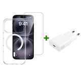 iPhone 18 Pro / 17 Pro 4Smarts 3-i-1 Premium Starter Set - MagSafe Deksel, Skjermbeskyttelse & 20W Vegglader - Gjennomsiktig / Hvit