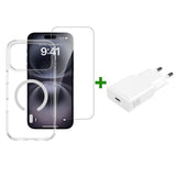iPhone 18 Pro Max / 17 Pro Max 4Smarts 3-i-1 Premium Starter Set - MagSafe Deksel, Skjermbeskyttelse & 20W Vegglader - Gjennomsiktig / Hvit