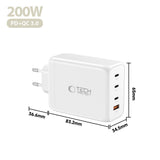 Tech-Protect 200W Vegglader m. 3x USB-C & 1x USB-A - Hvit