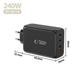 Tech-Protect 240W Vegglader m. 3x USB-C & 1x USB-A - Svart