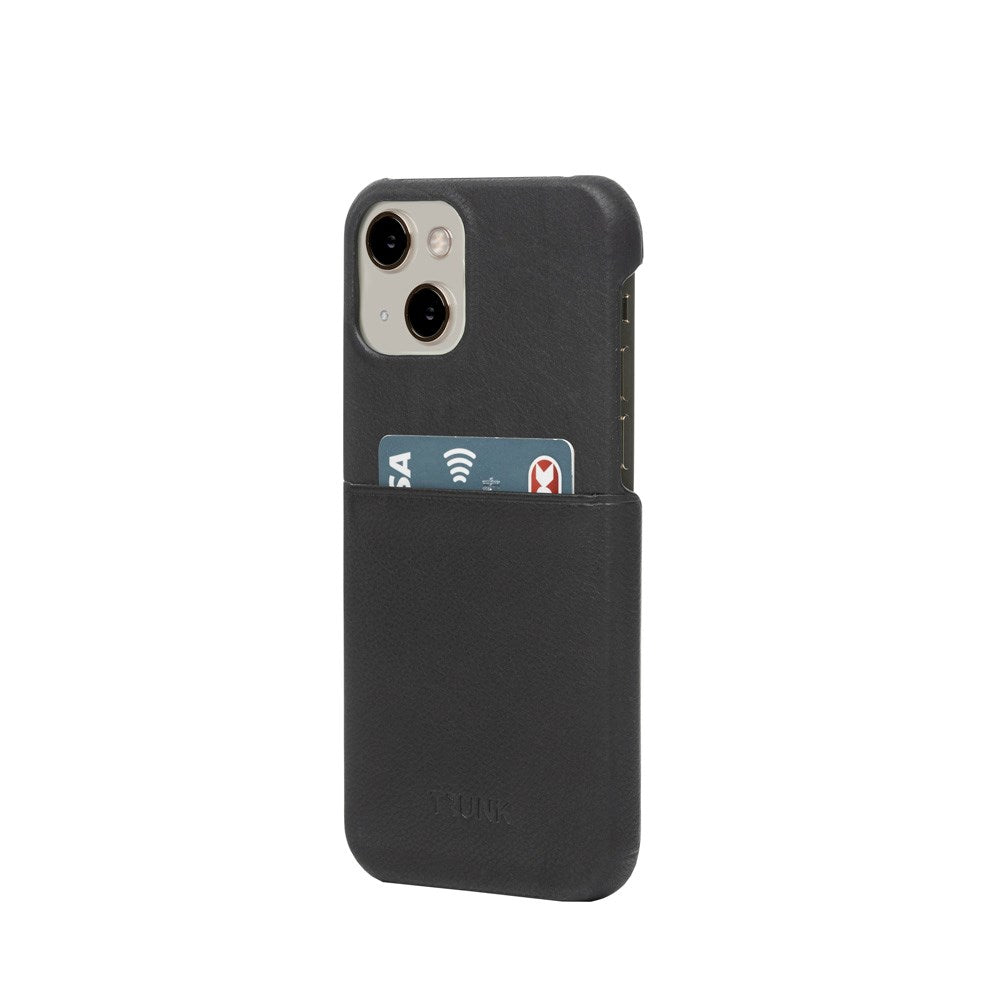 Trunk iPhone 13 Mini Ekte Skinn Deksel med Kortlomme - Svart