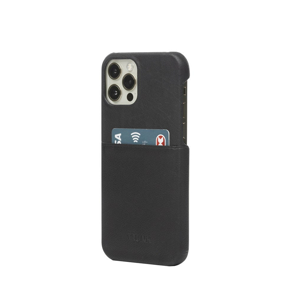 Trunk iPhone 13 Pro Ekte Skinn Deksel med Kortlomme - Svart
