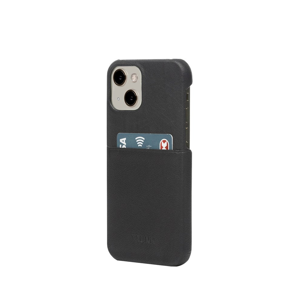 Trunk iPhone 13 Ekte Skinn Deksel med Kortlomme - Svart