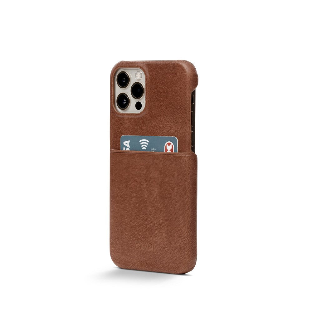 Trunk iPhone 13 Ekte Skinn Deksel med Kortlomme - Brun