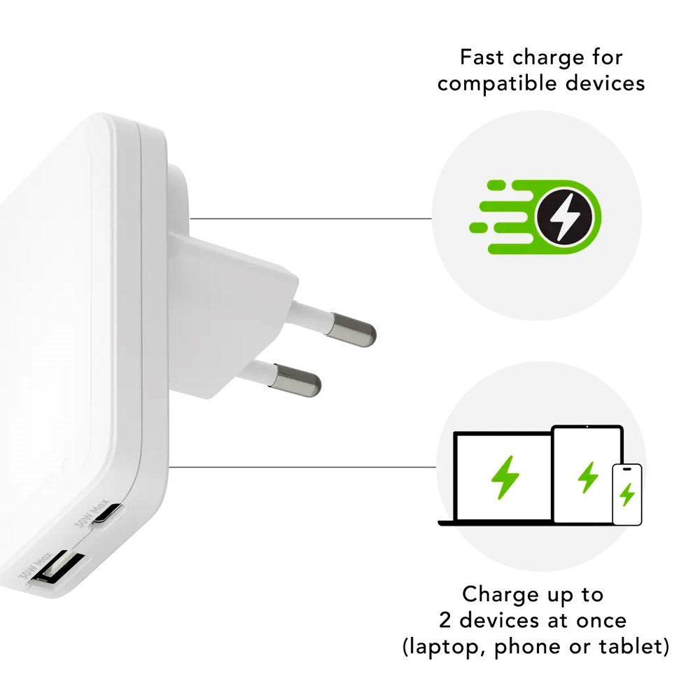 dbramante1928 Slim Vegglader m. 1x USB-C 30W & 1x USB-A 30W - Hvit