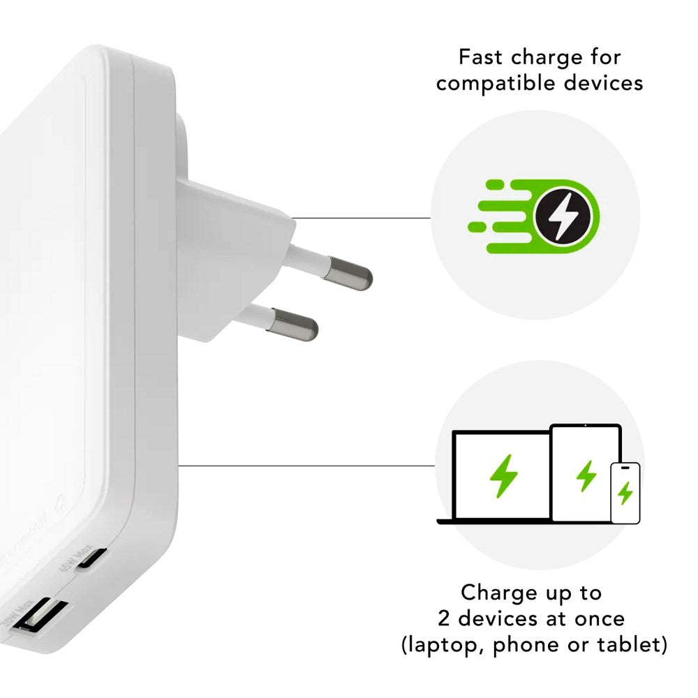 dbramante1928 Slim Vegglader m. 1x USB-C 65W & 1x USB-A 30W - Hvit