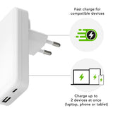 dbramante1928 Slim Vegglader m. 1x USB-C 65W & 1x USB-A 30W - Hvit
