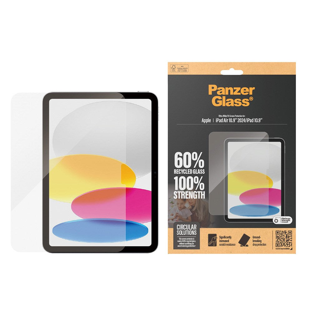 iPad 11" (2025) / iPad 10.9" (2024-2022) / iPad Air 11" (2026-2024) PanzerGlass Ultra-Wide Fit Skjermbeskyttelse - Platinum Strength - Gjennomsiktig