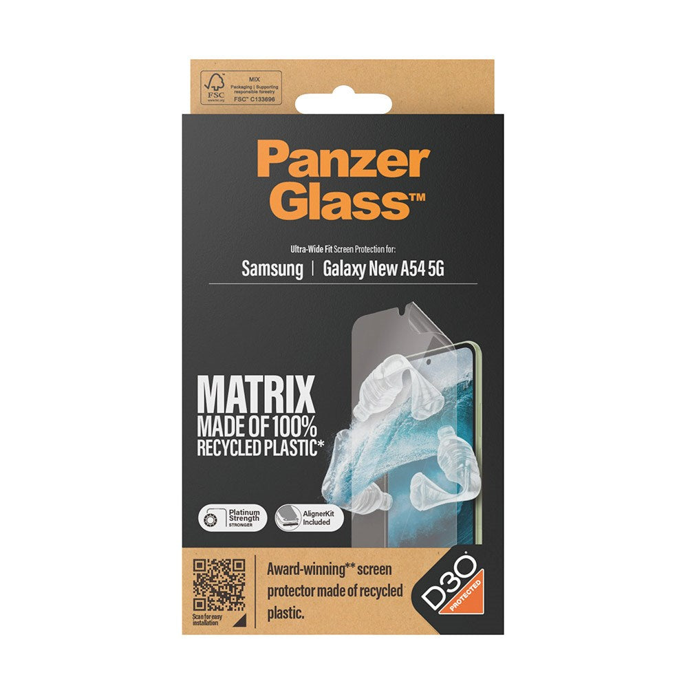 Samsung Galaxy A55 (5G) PanzerGlass Matrix AntiBacterial Ultra Wide Fit Skjermbeskyttelse - AlignerKit - Platinum Strength -  Gjennomsiktig