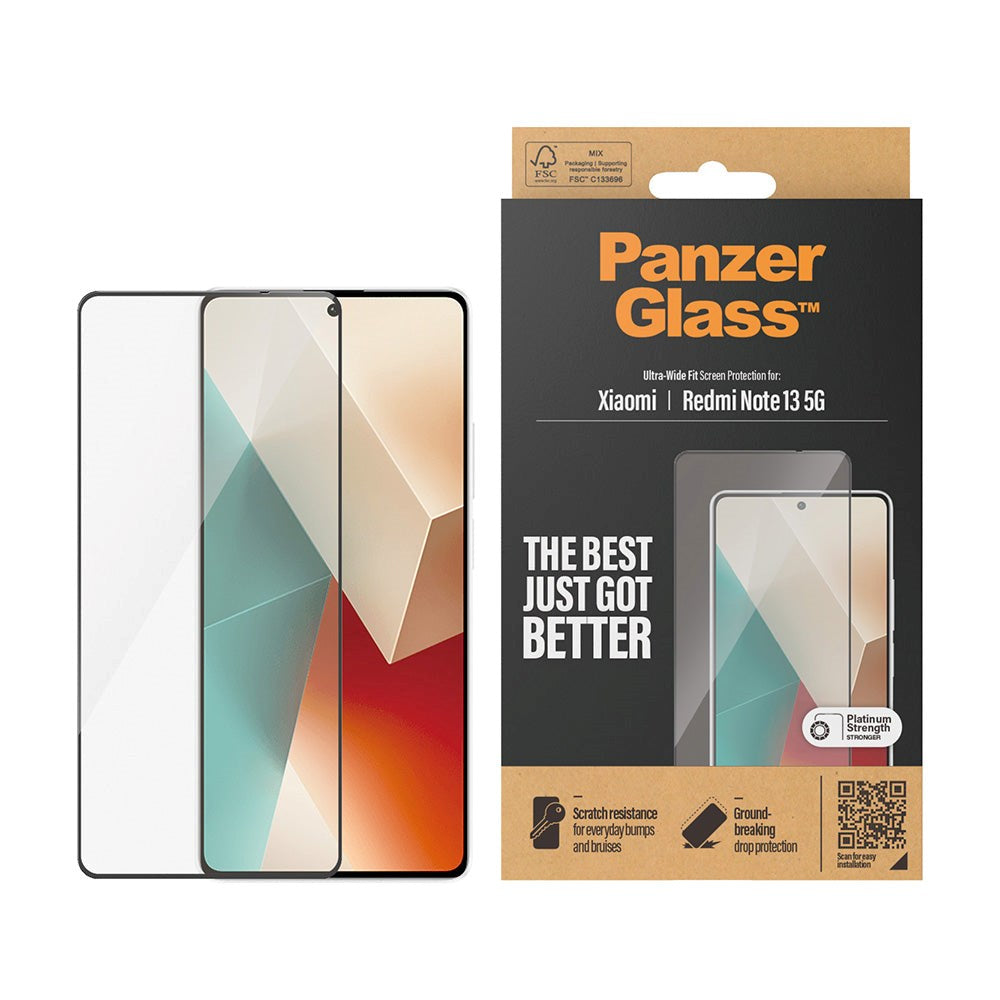 Xiaomi Redmi Note 13 (5G) PanzerGlass Ultra Wide Fit Skjermbeskyttelsesglass - Platinum Strength - Svart Kant
