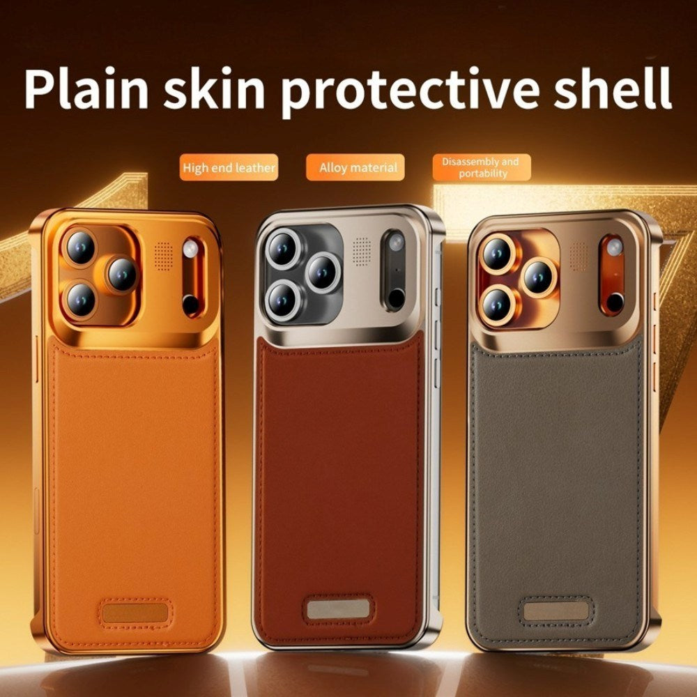 iPhone 17 Pro EIDERWOOD Stilig Metalldeksel med Kunstskinn – Svart