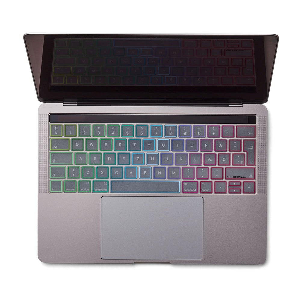 Philbert MacBook Pro 13" TB / 15" TB Tastaturdeksel med Europeisk Layout - Gjennomsiktig / Regnbue