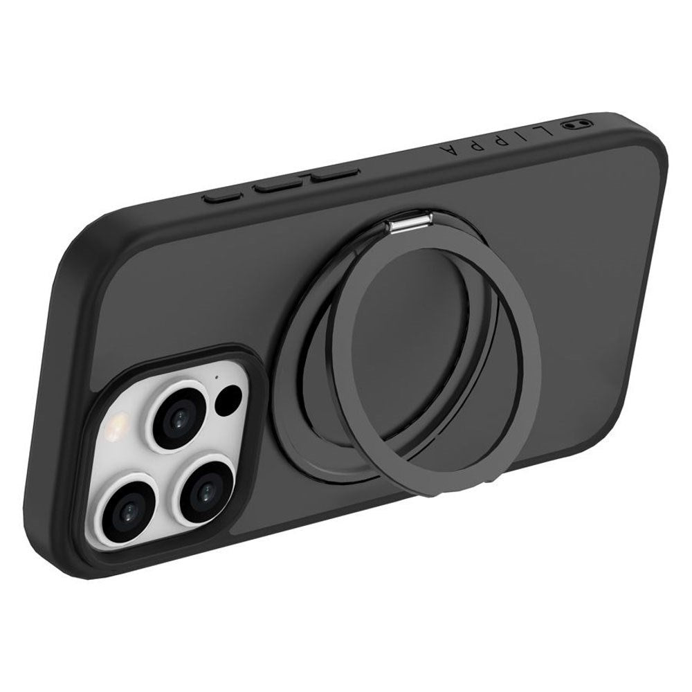 iPhone 16 Pro Lippa Hybrid Plast Deksel med 360 Roterende Kickstand – MagSafe Kompatibelt – Matt / Svart
