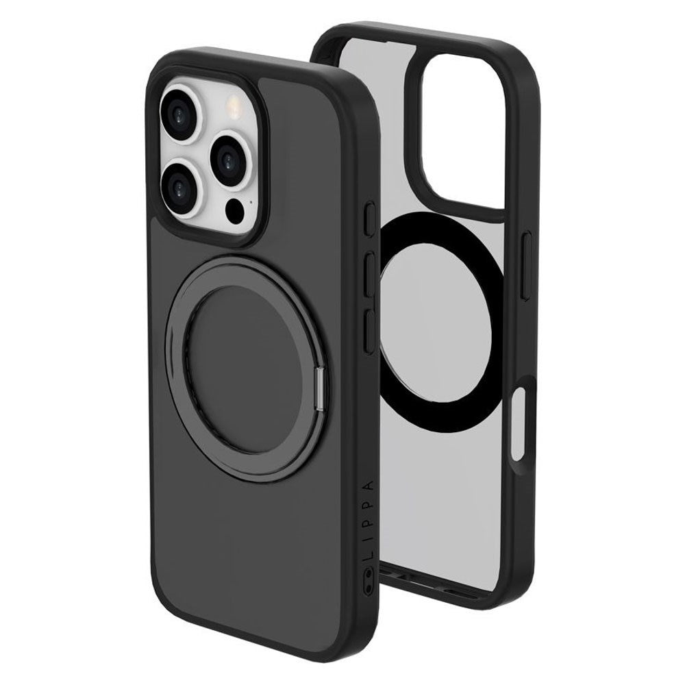 iPhone 16 Pro Lippa Hybrid Plast Deksel med 360 Roterende Kickstand – MagSafe Kompatibelt – Matt / Svart