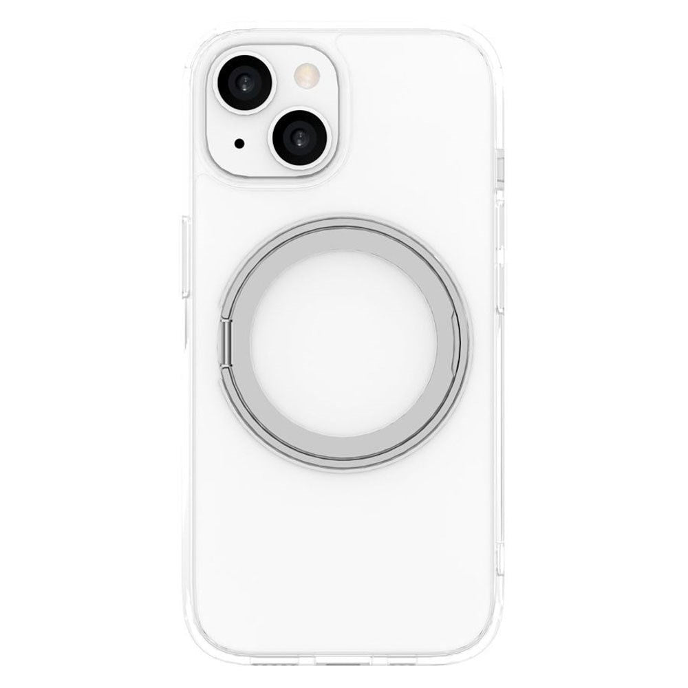 iPhone 15 Lippa Hybrid Plast Deksel med 360 Roterende Kickstand – MagSafe Kompatibelt – Gjennomsiktig / Sølv