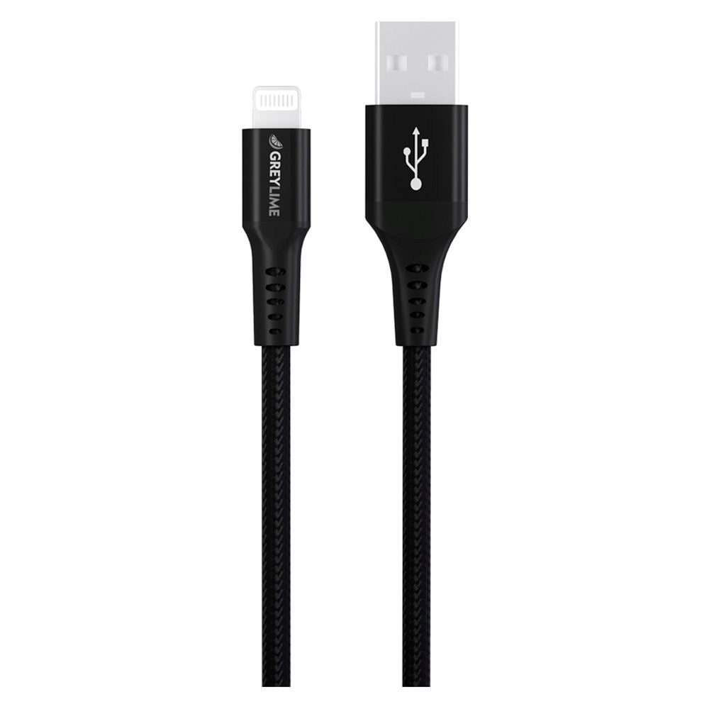 GreyLime 12W Flettet USB-A til Lightning Kabel 50 cm - Svart