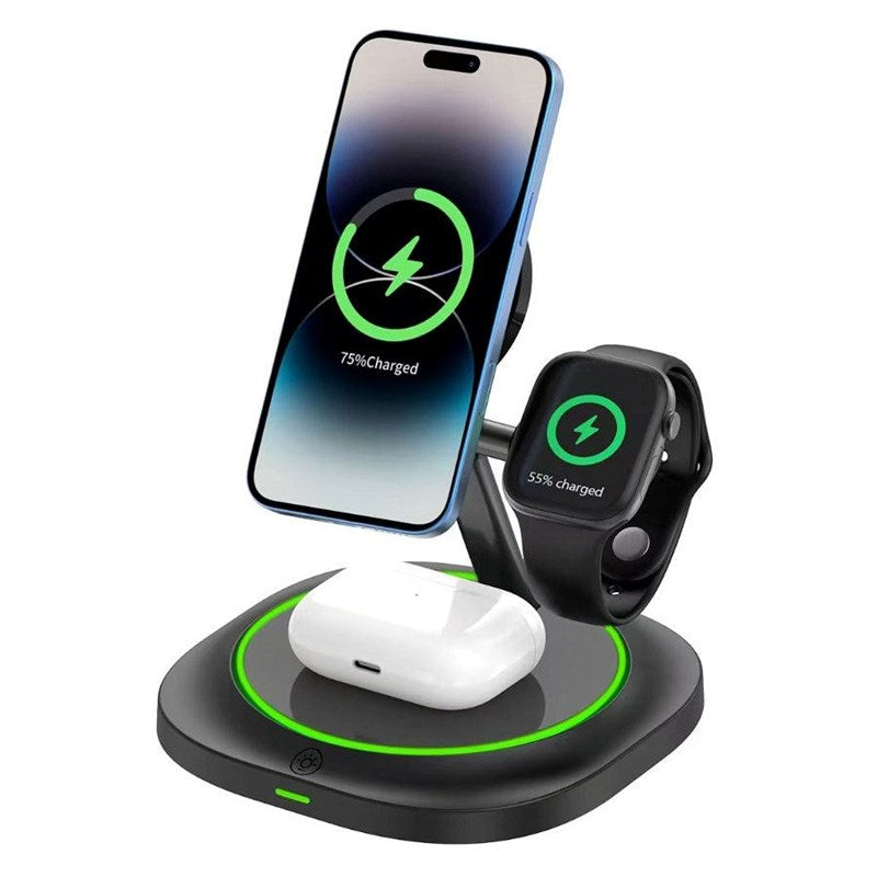 Lippa 3-i-1 Trådløs Lader med 15W & USB-C – MagSafe / Qi-kompatibel – Svart