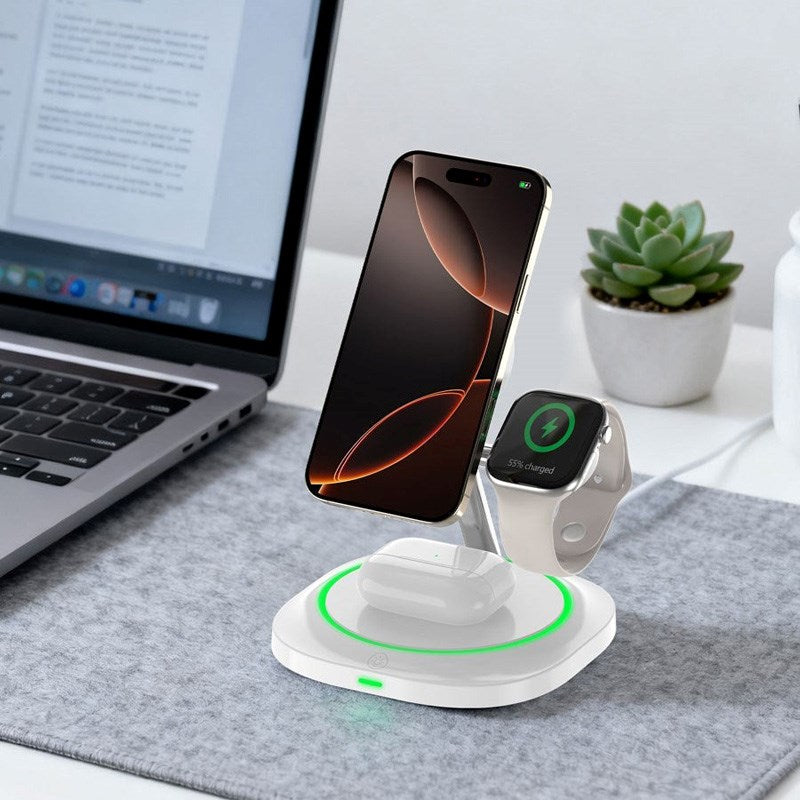 Lippa 3-i-1 Trådløs Lader med 15W & USB-C – MagSafe / Qi-kompatibel – Hvit