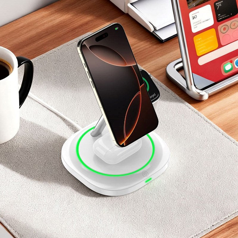 Lippa 3-i-1 Trådløs Lader med 15W & USB-C – MagSafe / Qi-kompatibel – Hvit