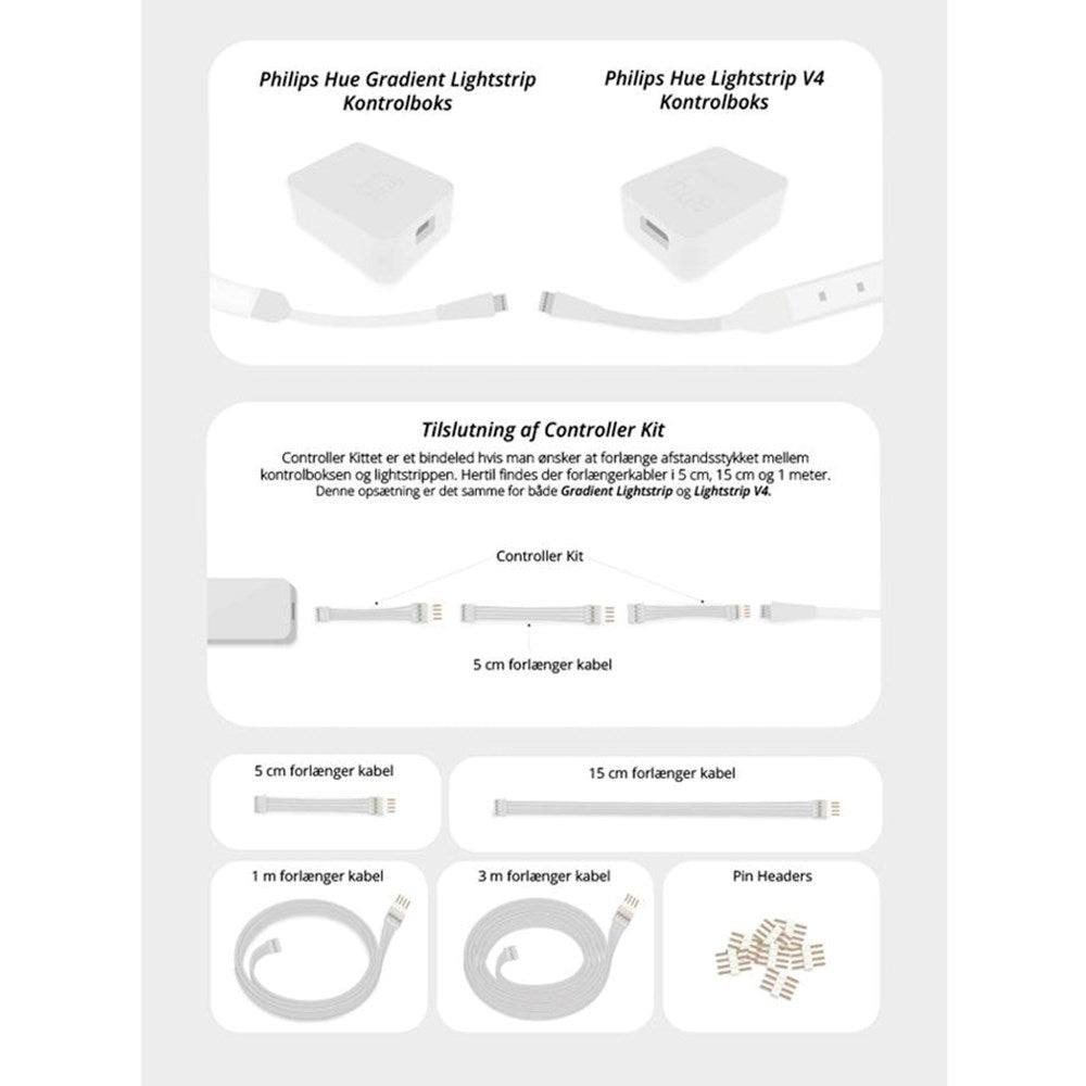 Light Solutions - Philips Hue LightStrip V4 Kabel - 1m - 1 stk - Hvit