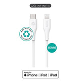 eSTUFF INFINITE MFI 3 m USB-C til Lightning-Kabel - 12W - 100 % Resirkulert Plast - Hvit
