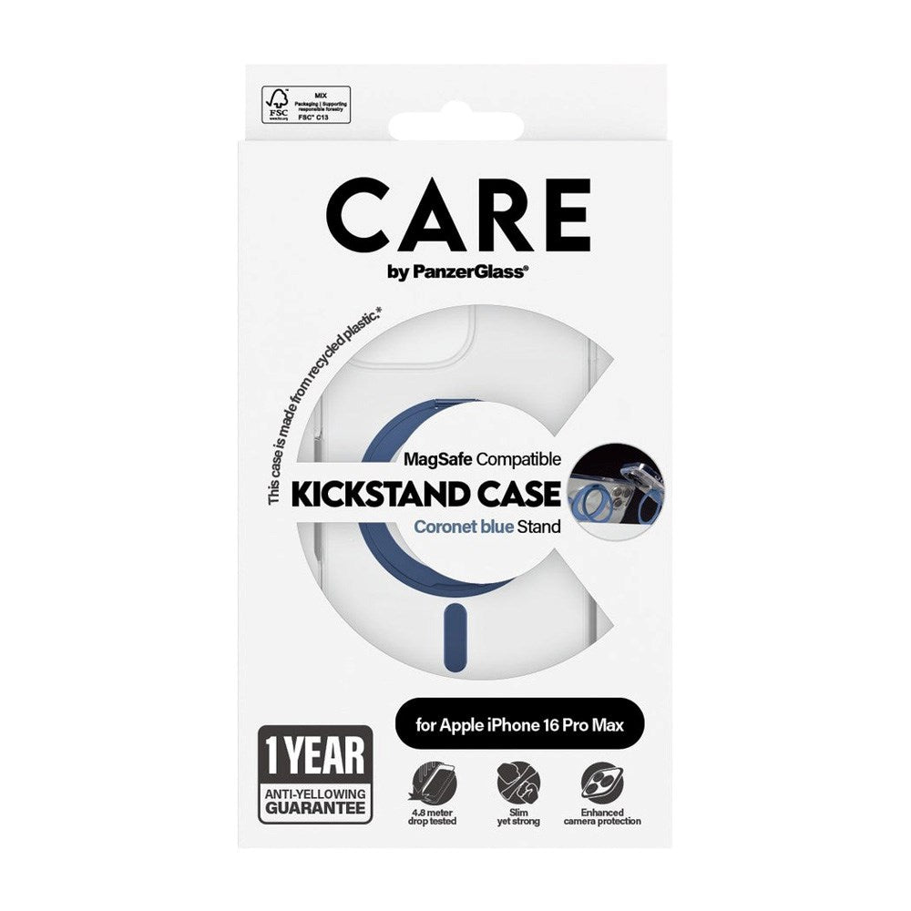 CARE by PanzerGlass iPhone 16 Pro Max Feature Kickstand Deksel - MagSafe Kompatibel - Transparent / Coronet Blue
