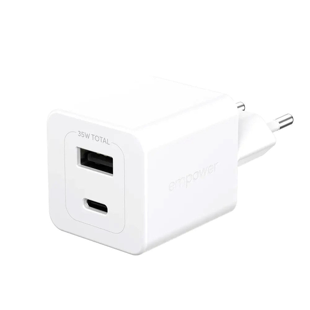 empower by PanzerGlass Turbo 35W Vegglader m. 1x USB-A & 1x USB-C – Silver White