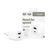 empower by PanzerGlass Turbo 35W Vegglader m. 1x USB-A & 1x USB-C – Silver White