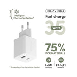 empower by PanzerGlass Turbo 35W Vegglader m. 1x USB-A & 1x USB-C – Silver White