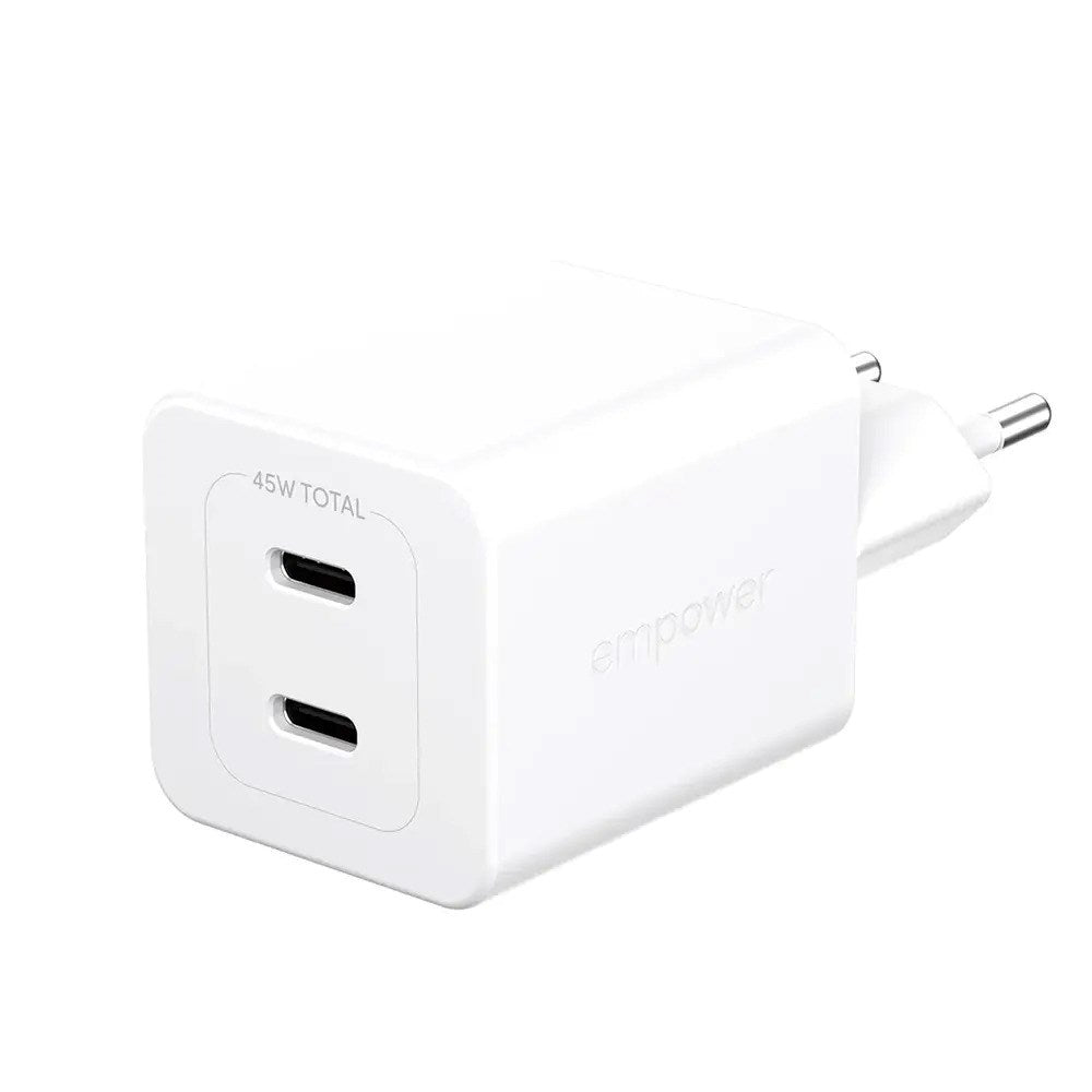 empower by PanzerGlass Turbo 45W Vegglader m. 2x USB-C – Silver White