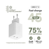 empower by PanzerGlass Turbo 45W Vegglader m. 2x USB-C – Silver White