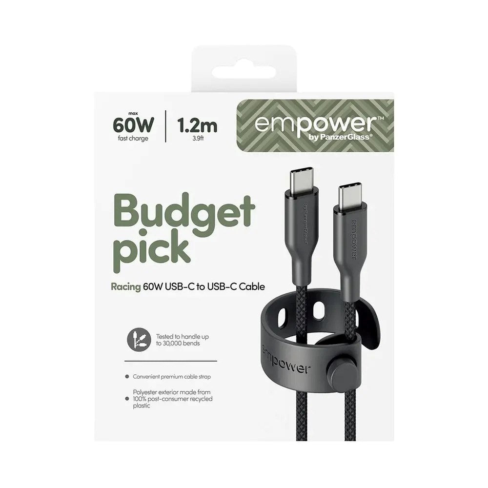 empower by PanzerGlass Racing 60W USB-C til USB-C Kabel – 1.2m – Space Black