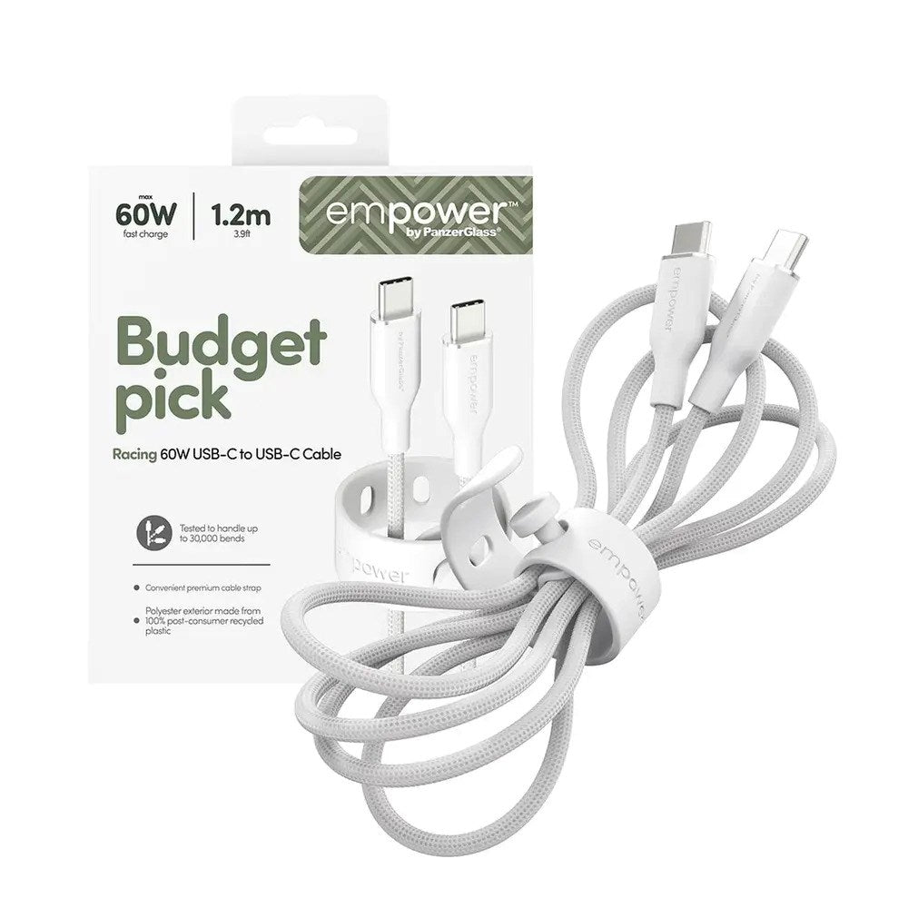 empower by PanzerGlass Racing 60W USB-C til USB-C Kabel – 1.2m – Silver White