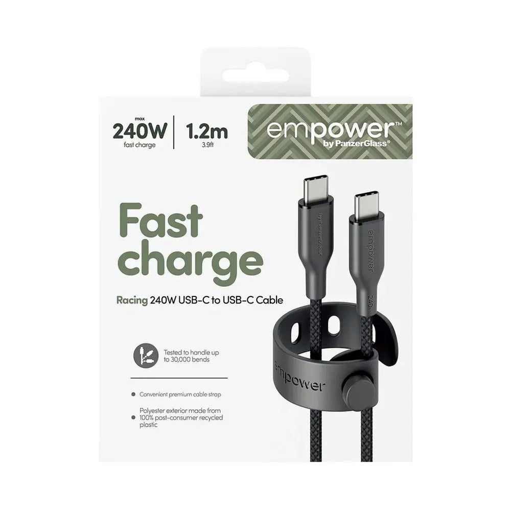 empower by PanzerGlass Racing 240W USB-C til USB-C Kabel – 1.2m – Space Black