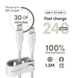 empower by PanzerGlass Racing 240W USB-C til USB-C Kabel – 1.2m – Silver White