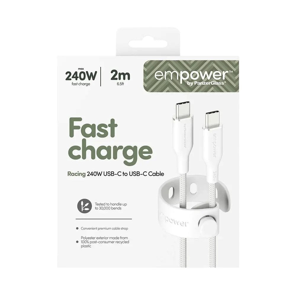 empower by PanzerGlass Racing 240W USB-C til USB-C Kabel – 2m – Silver White