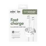empower by PanzerGlass Racing 240W USB-C til USB-C Kabel – 2m – Silver White